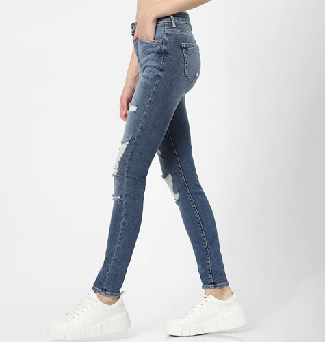 Women Blue Skinny Fit High-Rise Highly Distressed Heavy Fade Jeans